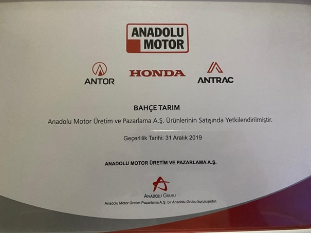 ANADOLU MOTOR YETKİLİ SATICI BELGESİ